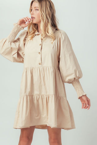Smocked Dress - Beige